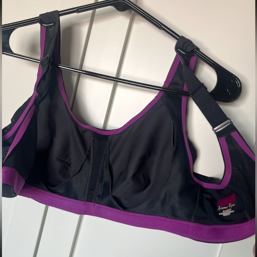 Under Armour Bra HeatGear High Impact Sports Bra Black Purple Size 34DD - Picture 6 of 7